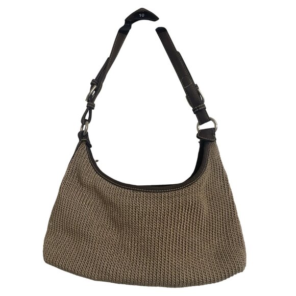 The Sak Crochet Woven Shoulder Hand Bag In Brown Tan With Leather Accents - Picture 3 of 9